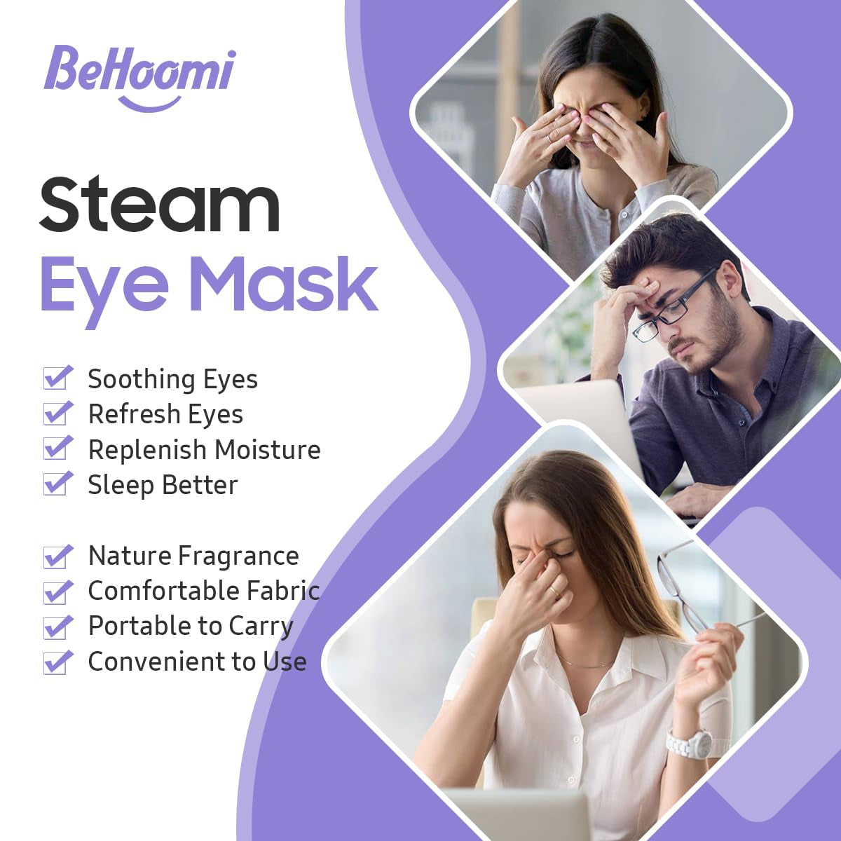 Steam Eye Mask, 20 Packs Heated Eye Mask, Self Heating Disposable SPA Warm Compress for Eyes (Lavender & Chamomile)